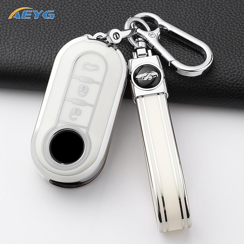 Car Key Case Cover for Fiat 500 Ducato Panda 500L Punto Lancia Musa for Citroen Car Keyring Luxury Keychain Interior Accessories