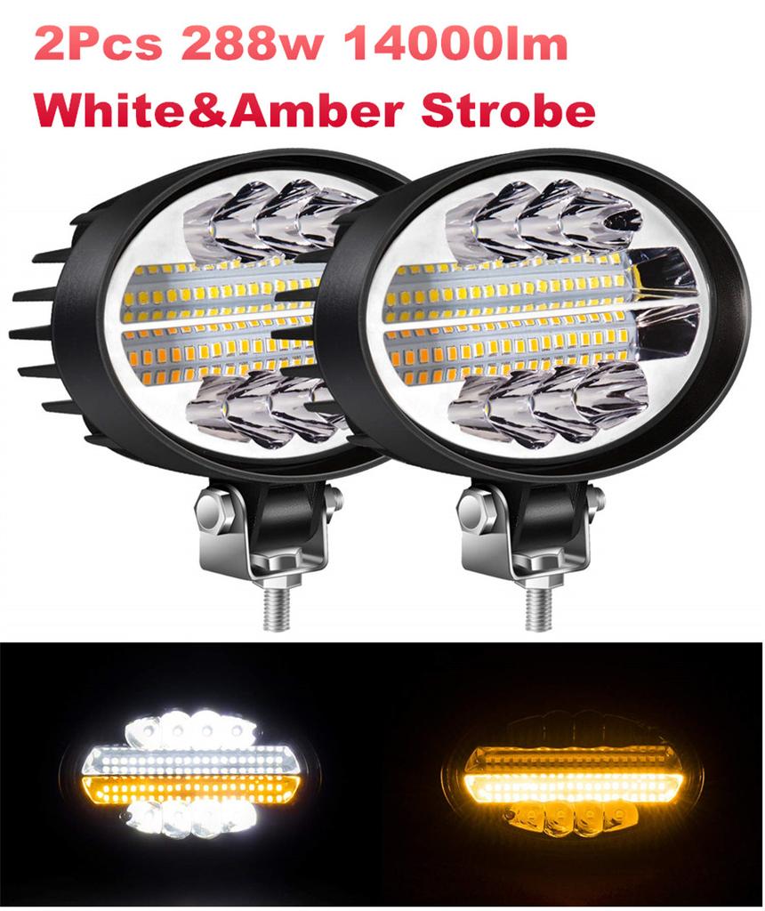 2Pcs 5" 144W 7000LM 6500K & 3000K LED Pods Off Road LED Light Bar Spot Flood Combo Oval Amber Work Light Fog Lights
