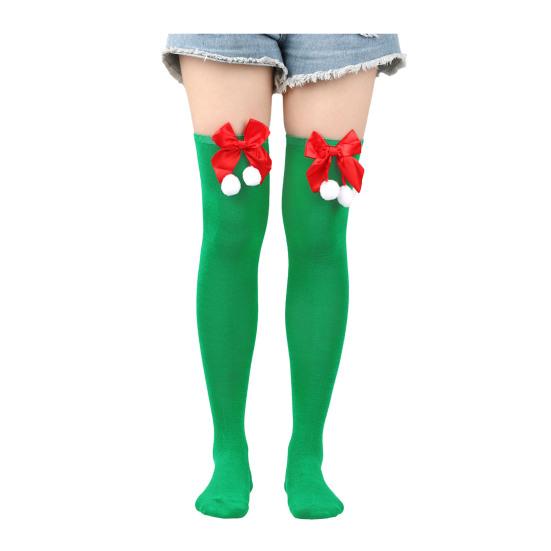 1 Pair Christmas Stockings Colorblock Striped Retro Bright Color Bow Decor Anti-slip Skinny Performances Cosplay Mini Dress Skirt Pairng Long Socks