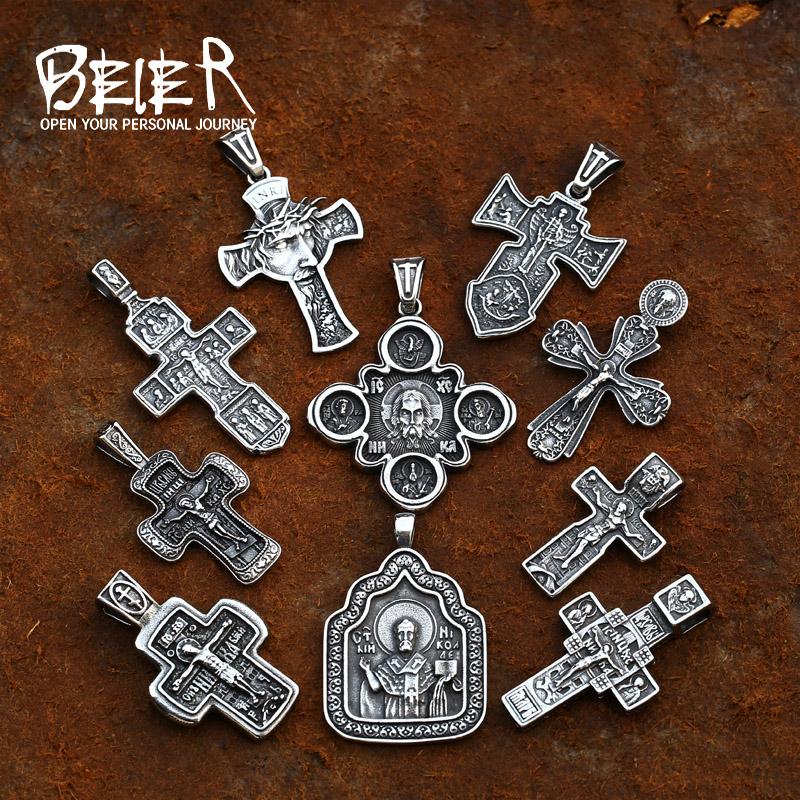 Beier Stainless Steel Men's Christian Christ Jesus Bible Jesus Exorcist Cross Pendant Chain Necklace Jewelry LLLHP199P