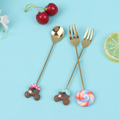 Set da 4 Pezzi Cucchiai/Forchette Caramelle Ciambella Cucchiaino Mescolatore Caffè al Latte Posate da Cucina