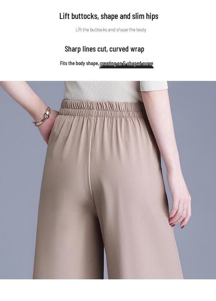 Elastic High-Waist Wide-Leg Pants for Middle-Aged and Elderly Women - Spring/Summer Slimming, Loose, Long Style