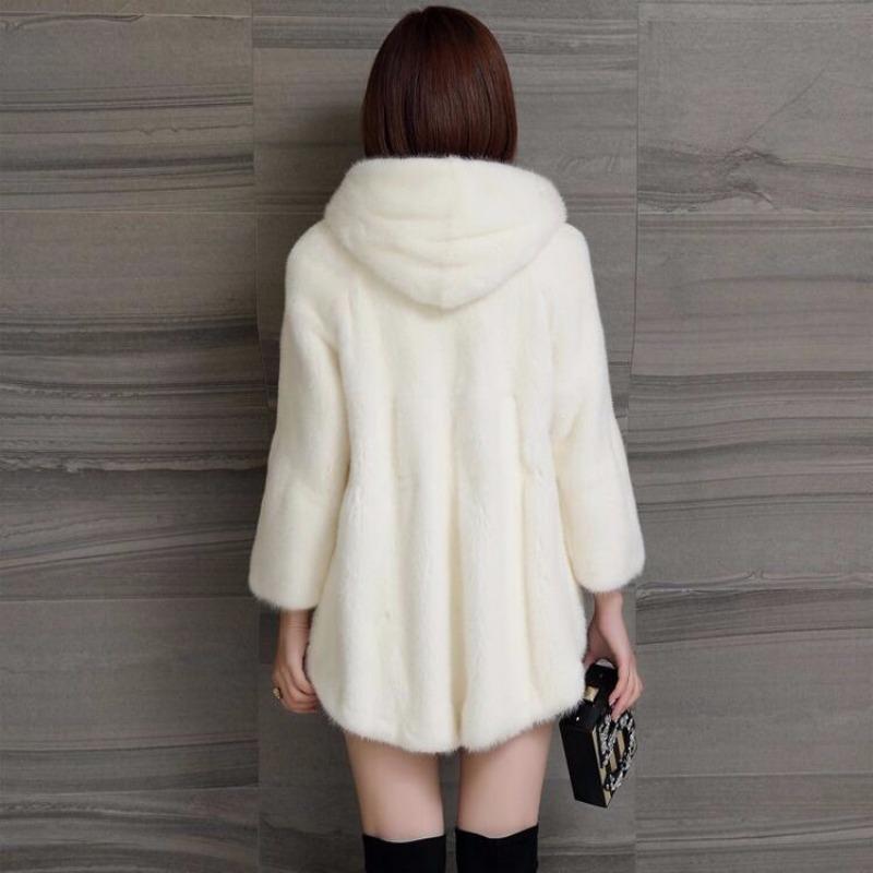 New imitation mink imitation fur coat imitation mink coat women's medium and long hooded waist pendulum imitation fur
