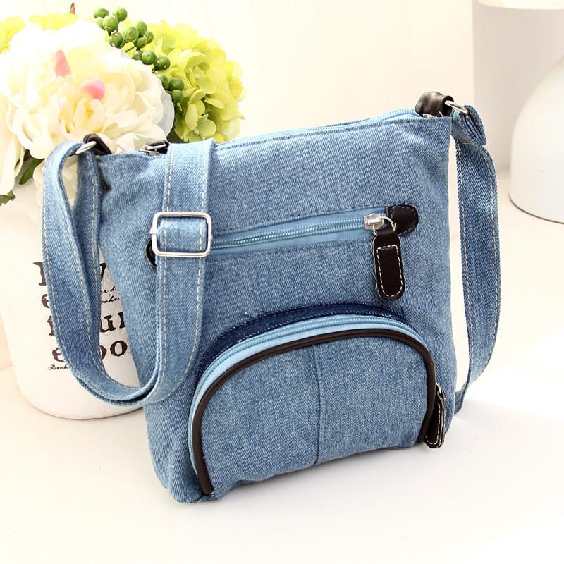 Borsa a Tracolla in Denim da Donna con Chiusura a Zip e Tasca Interna per Uso Quotidiano Casual