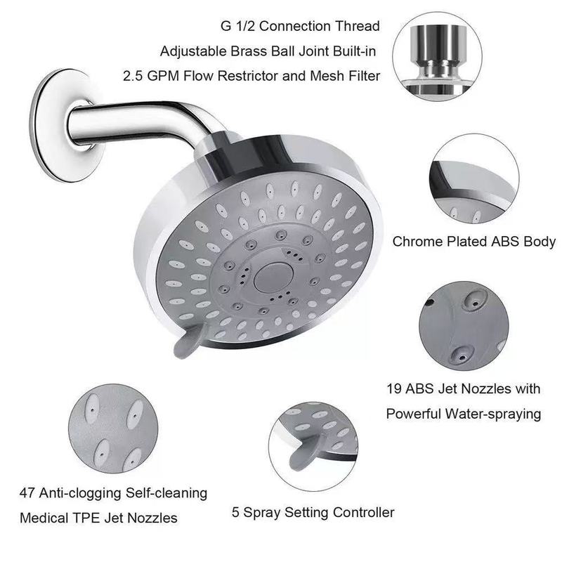 5 Modes High Pressure Shower Head 4Inch Sprayer Adjustable Rainfall Shower Head Sprayer Bathroom Fixture Faucet Replacement Part