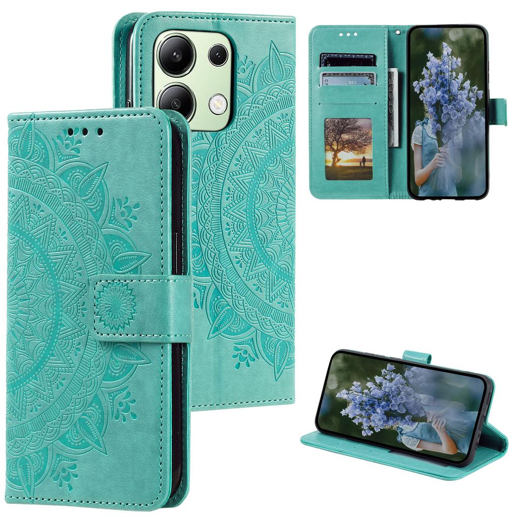 Für Xiaomi Redmi Note 13 4G PU Leder Handyhülle Geprägtes Mandala Blume Ständer Brieftasche Cover