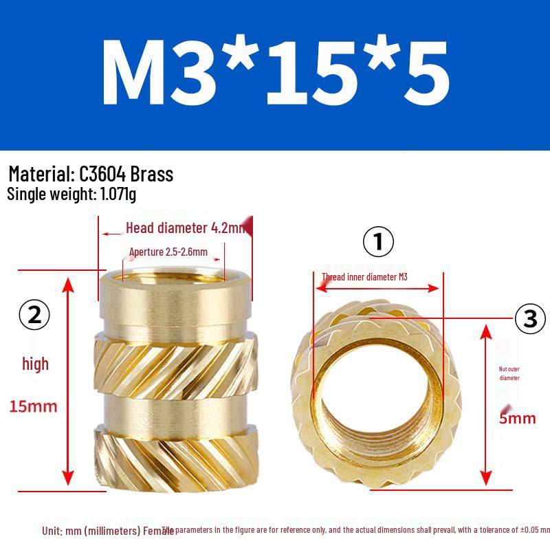 Double Knurled Copper Nut Inserts for Mobile Phone Injection Molding