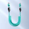 4-in-1 Fast Charging Cable, 1.5M Blue Coiled Spring Data Cable with 100W and 27W, Cable