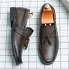 Luxury Designer New Men's Black Brown Tassels Patent Leather Slip On Casual Shoes Formal Wedding Dress Homecoming Penny Loafers