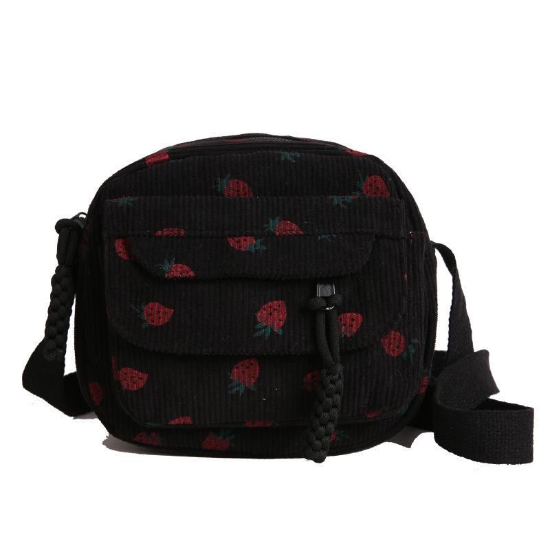 Retro Versatile Harajuku Corduroy Shoulder Crossbody Bag Female Student Summer New Japanese Strawberry Mobile Phone Bag Tide