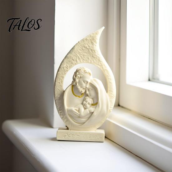 Housewarming Religious Present Holy Family Figurine Ornament, Modern Hollow Water Drop Resin Desktop Faith Decoration Statue, Western Style