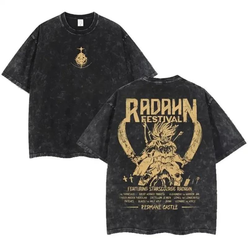 Elden Ring Radahn Festival Starscourge Radahn Double Sided Graphic Print Vintage Washed Oversized Game Streetwear T-Shirt L