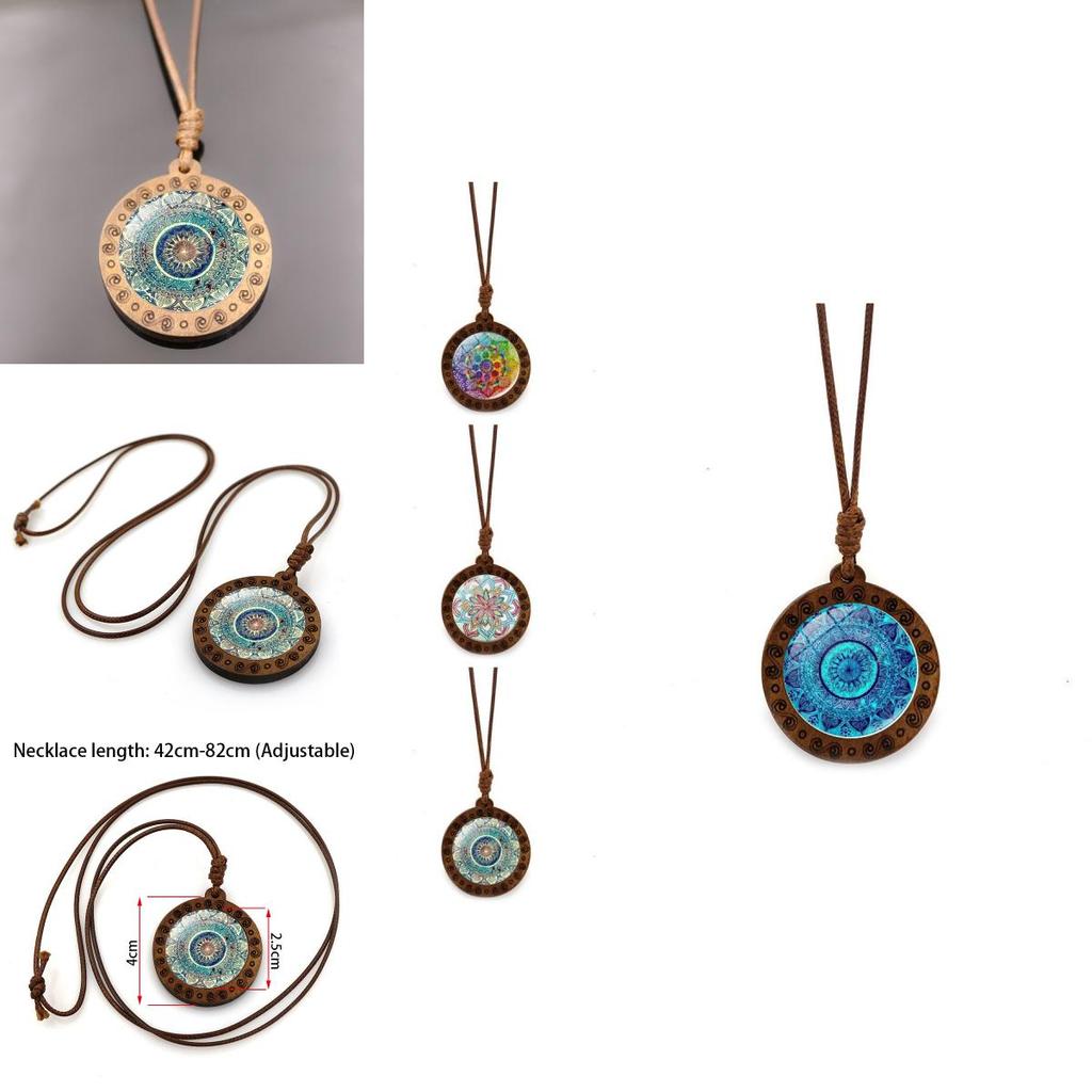 Elegant Glass Pendant Necklace With Geometric Design Vintage Brown Wax Rope Jewelry For Women And Men