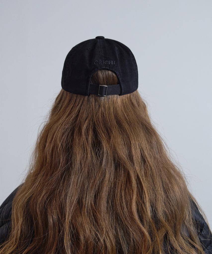 Olai [Unisex Big Size Small Fit] Washed Cotton Logo Ball Cap_All Black