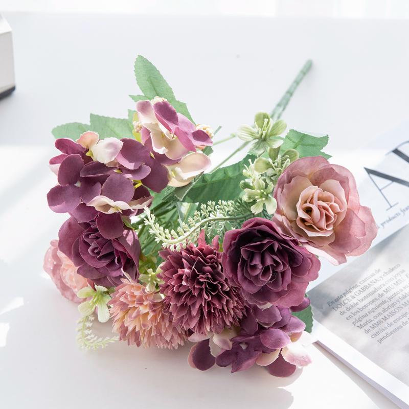 

Artificial Flowers Silk Roses Wedding Brial Bouquet Vase Home Room Wreath Decora Valentine s Garland Scrapbooking Fake Hydrangea 1 pc