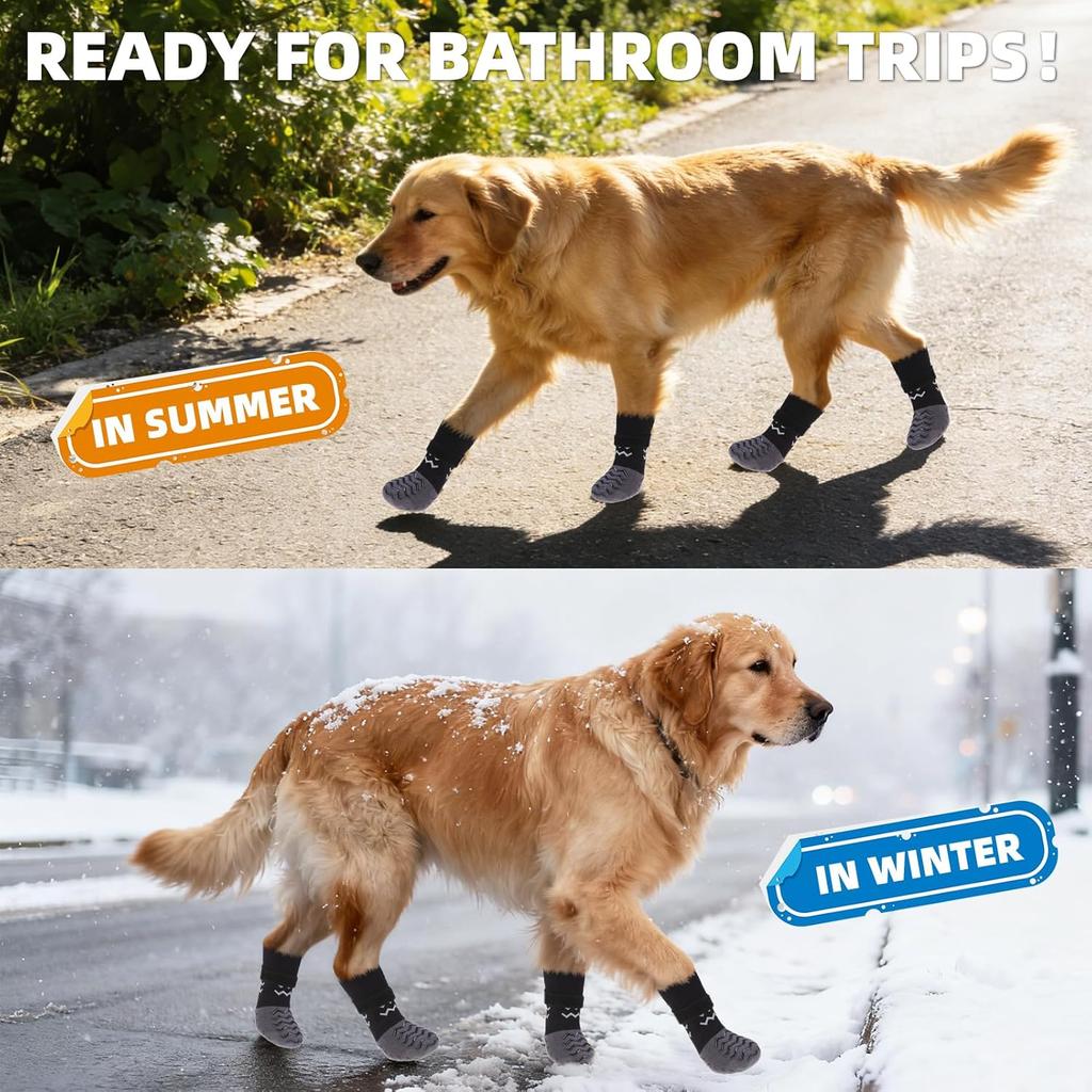 Anti Slip Dog Socks to Prevent Licking Paws, Dog Shoes for Cold/Hot Pavement, Winter Pet Booties for Small Medium Large Senior Dogs, Boots & Paw