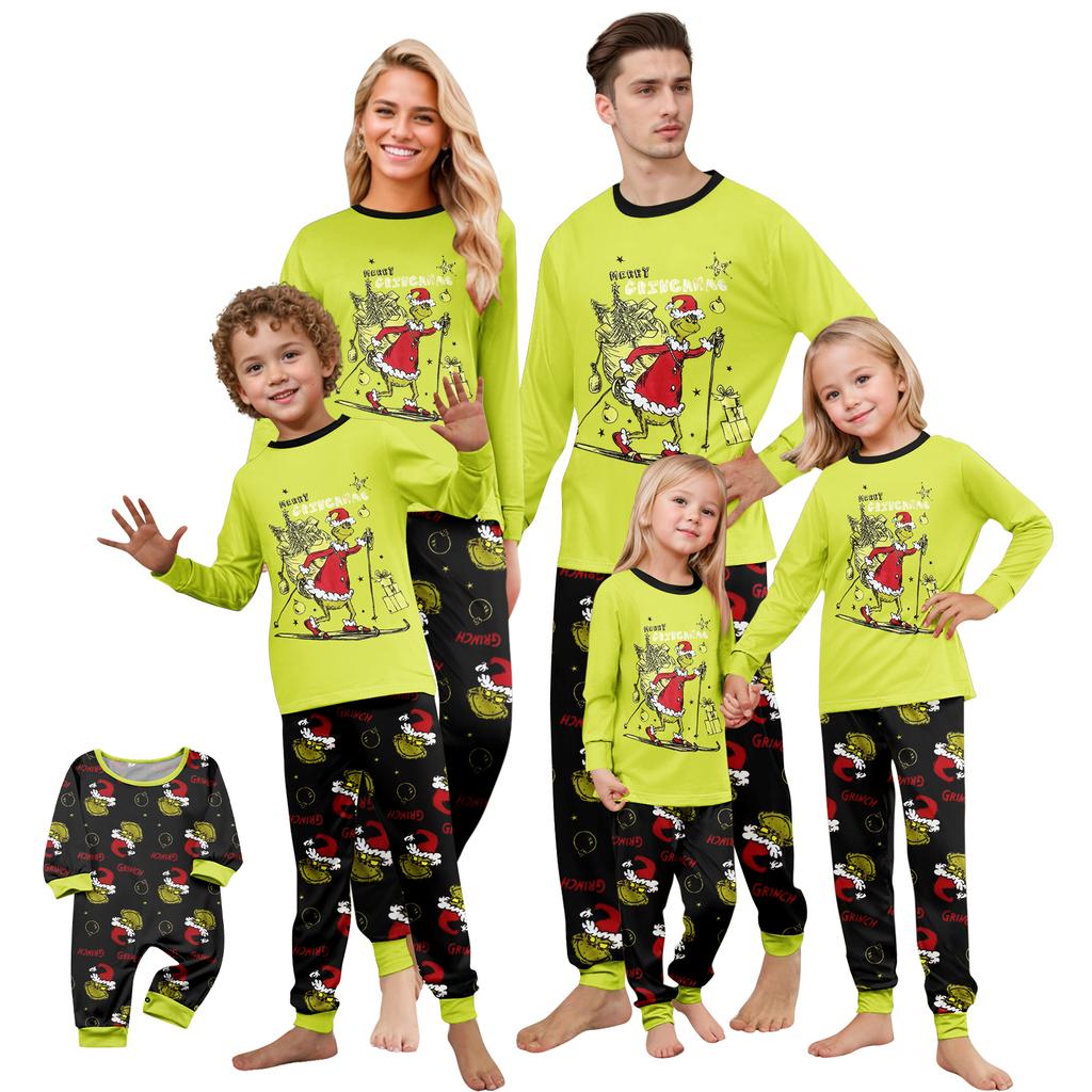 Juletrykk Søt familiesett Pyjamas, hjemmeklær, familiesett med lange armer toppbukser