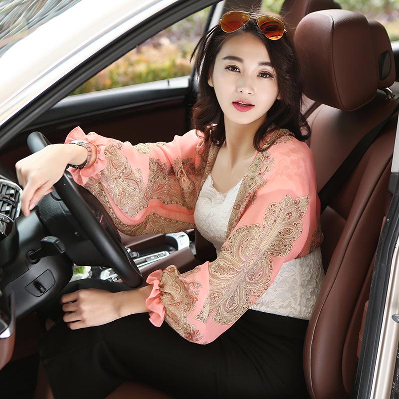 Cashew Print Chiffon Sunscreen Cardigan with Sleeves - Women's Summer Shawl Scarf