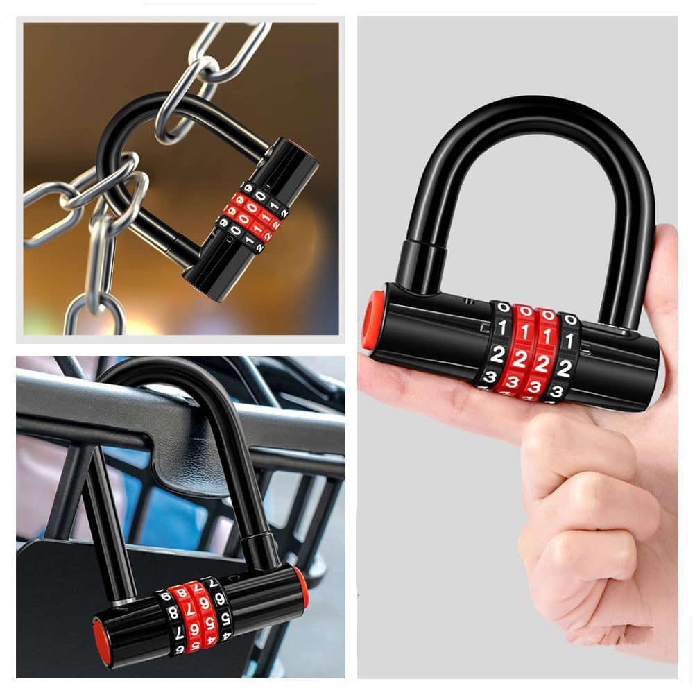 YAVINCOL Combination Dial Digital PIN Adjustable Dial Number Combination Red Padlock, 4-Digit Lock, Lock, U-Lock, Lock, Anti-Theft, Lock, Lock,