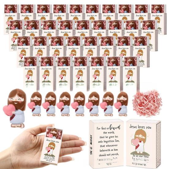 Jesus Love You Matchbox Decoration Match Box with Holding Love Heart Mini Jesus Figurine Inside Valentines Day Easter Religious Ornament Gift