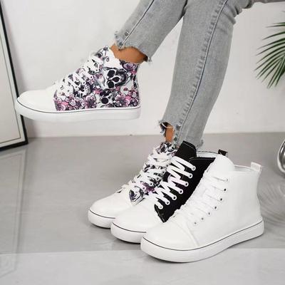 2025 Autumn Graffiti Plus-Size Women's High-Top Sneakers In European & American Lace-Up Flat Style