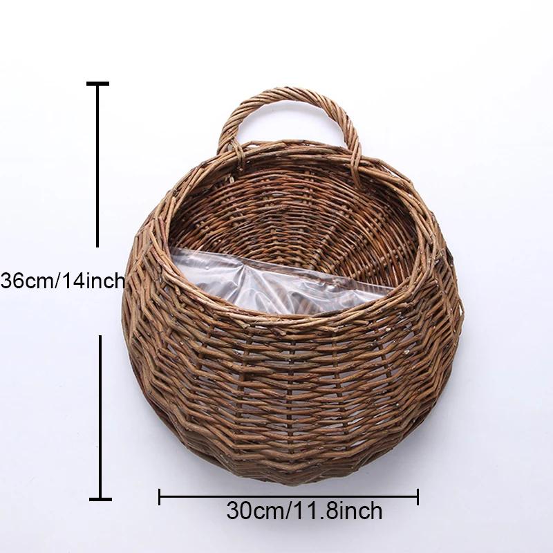 Handmade Wicker Flower Pot Wall Mount Rattan Basket Hanging Planter Basket Home Garden Decor Woven Rattan Vase Baskets