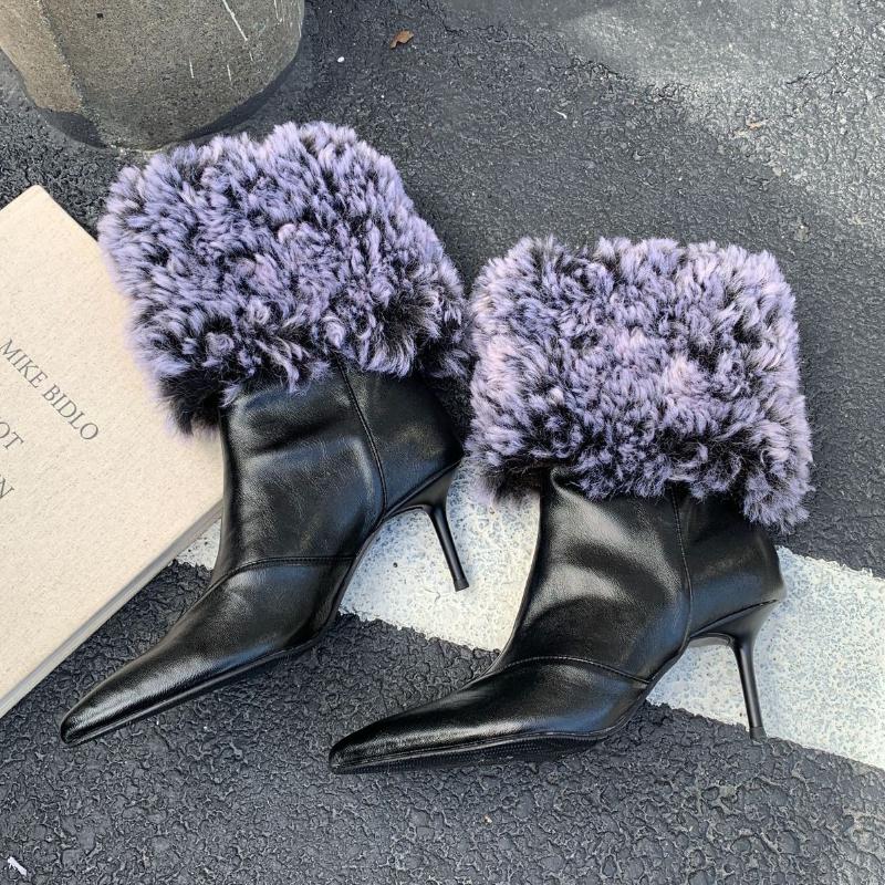 

Fashion Fashion Warm Plush Ankle Boots Women Sexy Pointed Toe Thin High Modern Boots Comfort Non-slip Mid-calf Boots Zapatos De Mujer 40 чёрный