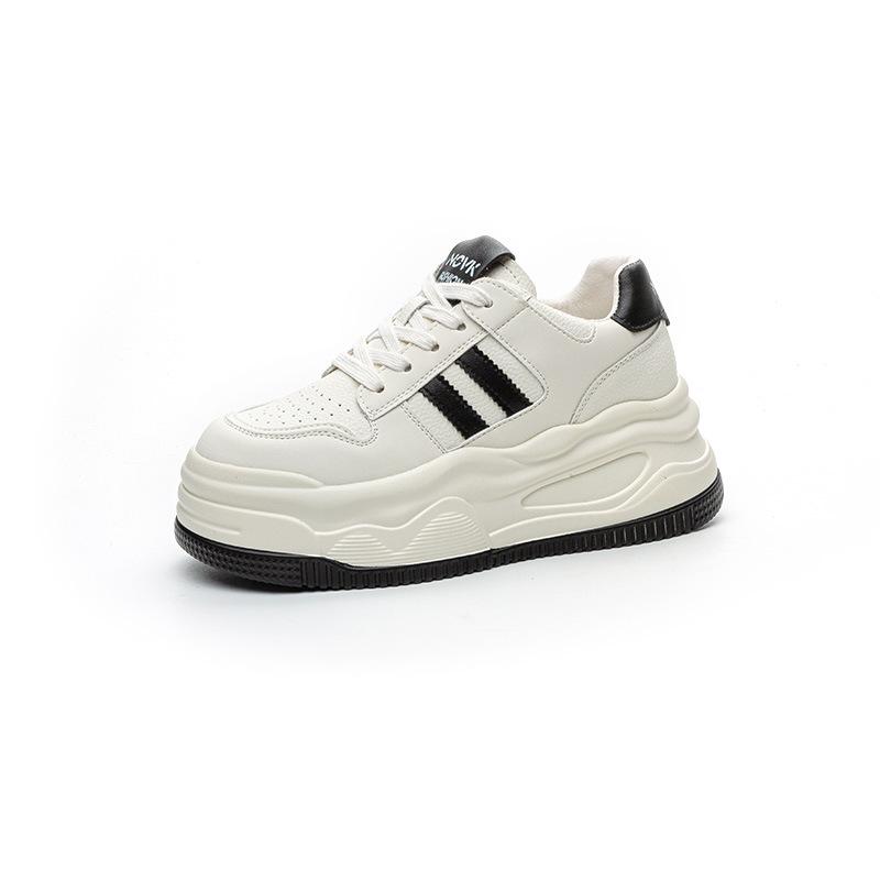 8.5 Inner Height Increase White Shoes Women's Autumn New Leather Thick-soled Small Shallow Mouth Casual Sports Shoes
