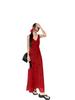 Hong Kong Red Floral V-Neck Spaghetti Strap Maxi Dress for Women - Summer 2024