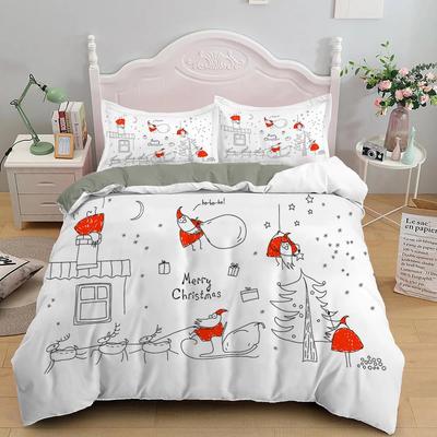 Weihnachts-Bettbezug-Set 3D-Druck Niedlicher Weihnachtsmann Polyester Bettdeckenbezug King Queen Size Für Jungen Mädchen Teenager Bettwäsche-Set