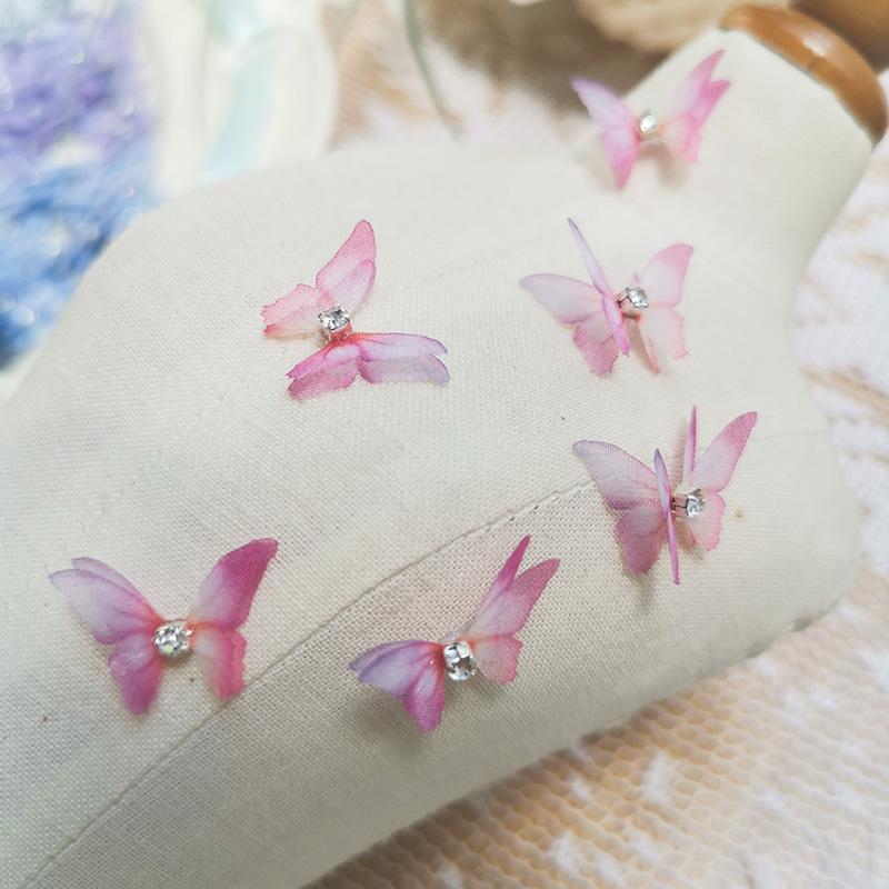 10Pcs/Set Double Layer Butterfly Chiffon Mini Nail Diamond 3D Lace Patch DIY Earrings Headdress Decorative Applique