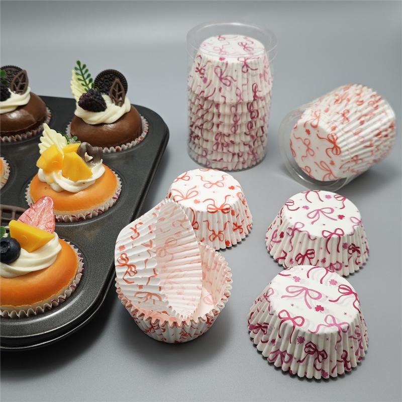 Paper Baking Cups 100PCS Bow Cake Cups Cupcake Molds Holder for Muffin Homemade Cake Events