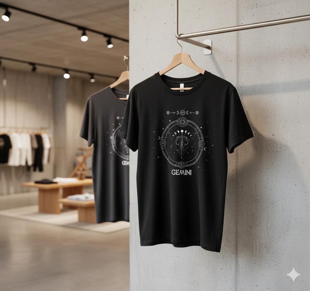 Unisex Adult Casual Graphic Gemini Zodiac Graphic T-Shirt Astrology... L