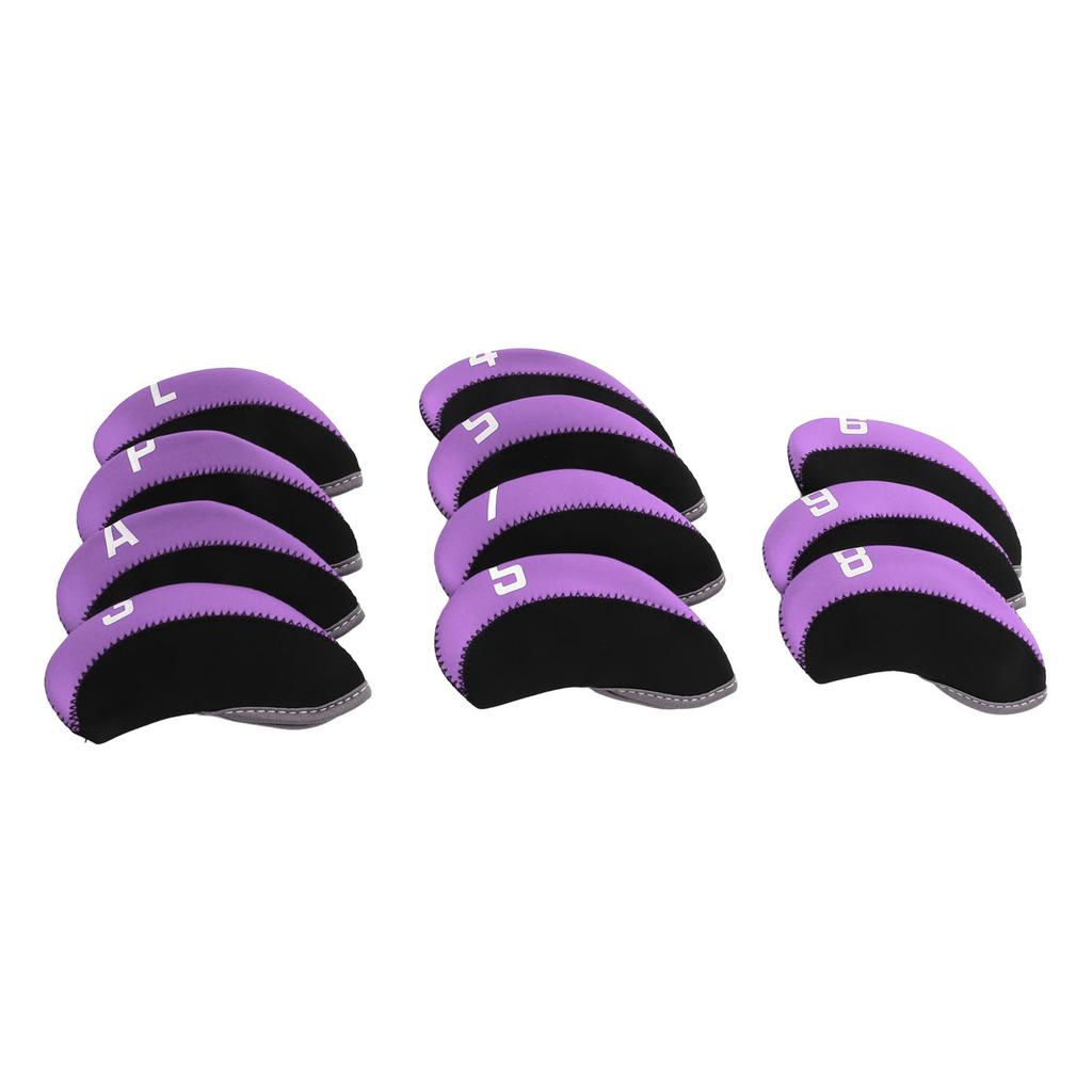 11PCS Golf Club Headcover Set Neoprene Numbered Golf Club Head Protector for Outdoor Purple