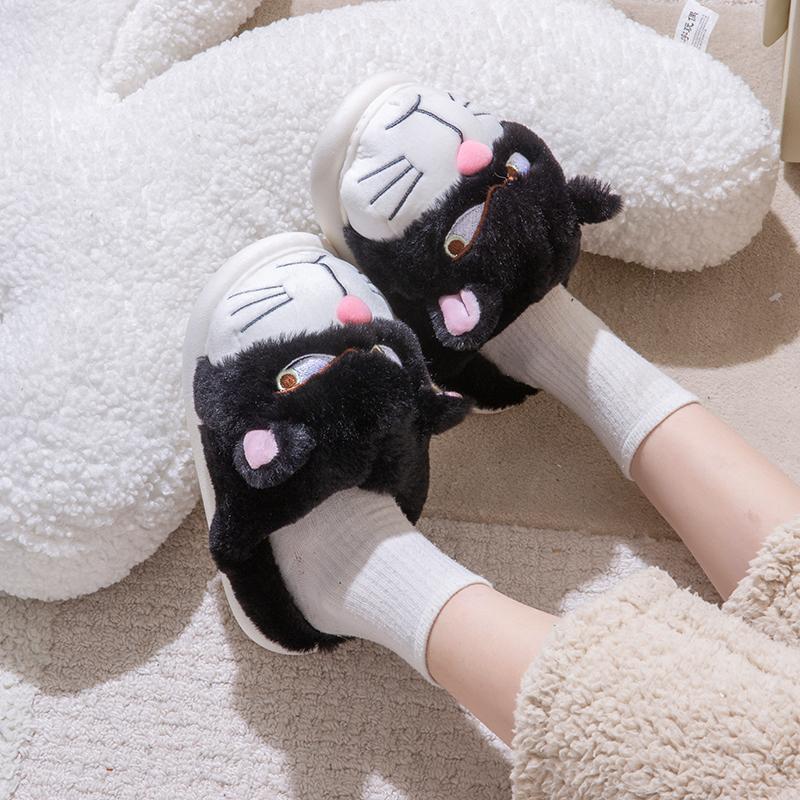Fluffy Slippers Women House Cute Cartoon Casual Winter Designer Shoes Girls Home Flats Elegant Plush Fashion Footwear Large Size