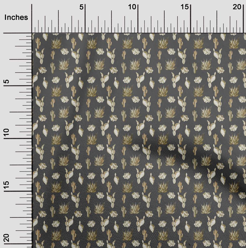 oneOone Cotton Flex Gray Fabric Cactus Dress Material Fabric Print Fabric By The Yard 40 Inch