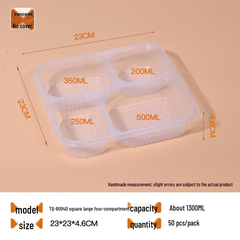 Ally 1300ml Square 4-Compartment Disposable Takeaway Food Container
