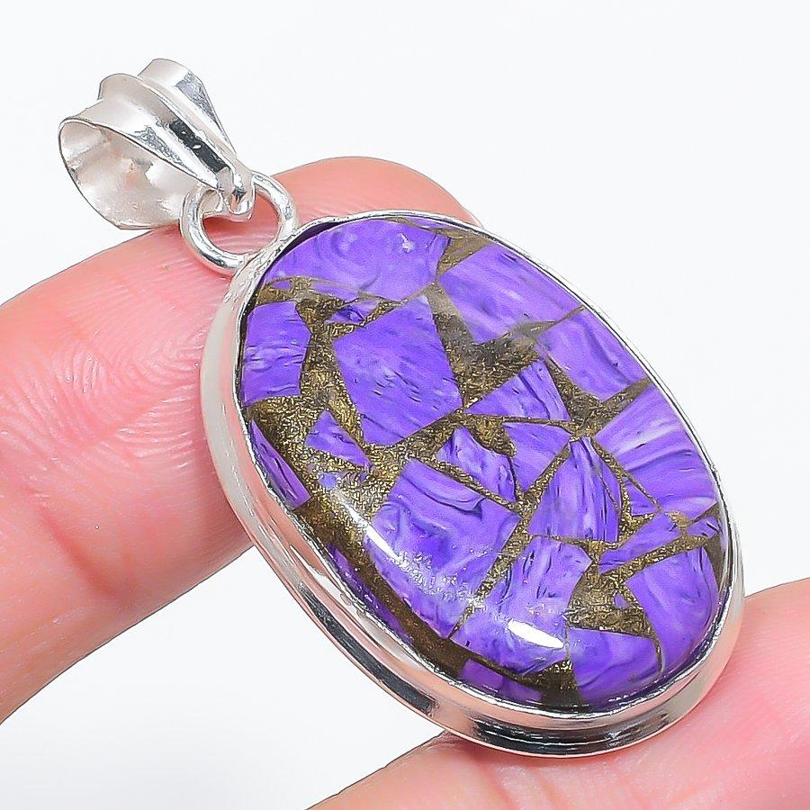 Natural Copper Blue Turquoise 925 Sterling Silver Jewelry Pendant 1.81" A1L80