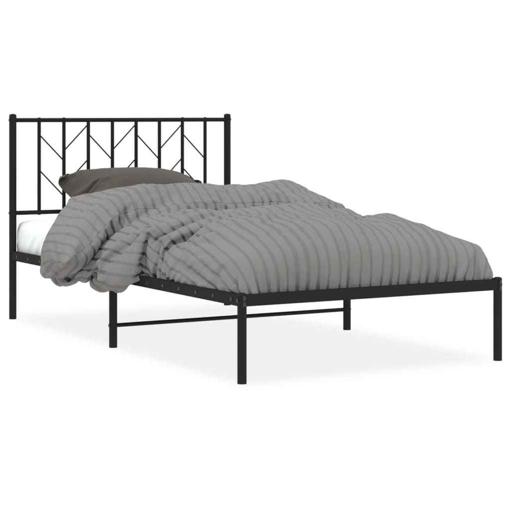 Vidaxl Metal Bed Frame with Headboard, Black, 107X203 Cm