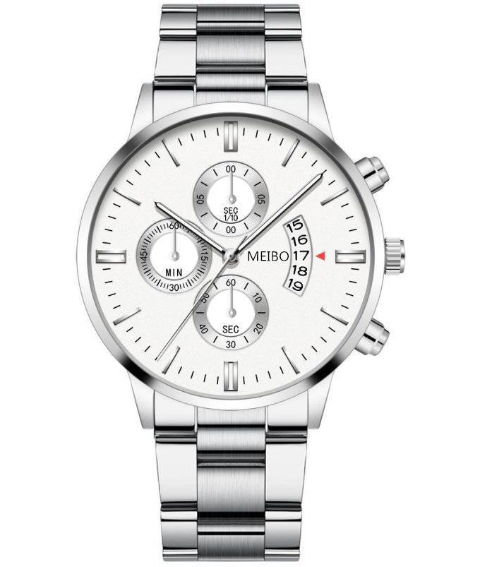 Men'S Business Watch, Steel Belt Calendar Couple, Men'S Classic Fake Three-Eye Quartz Watch