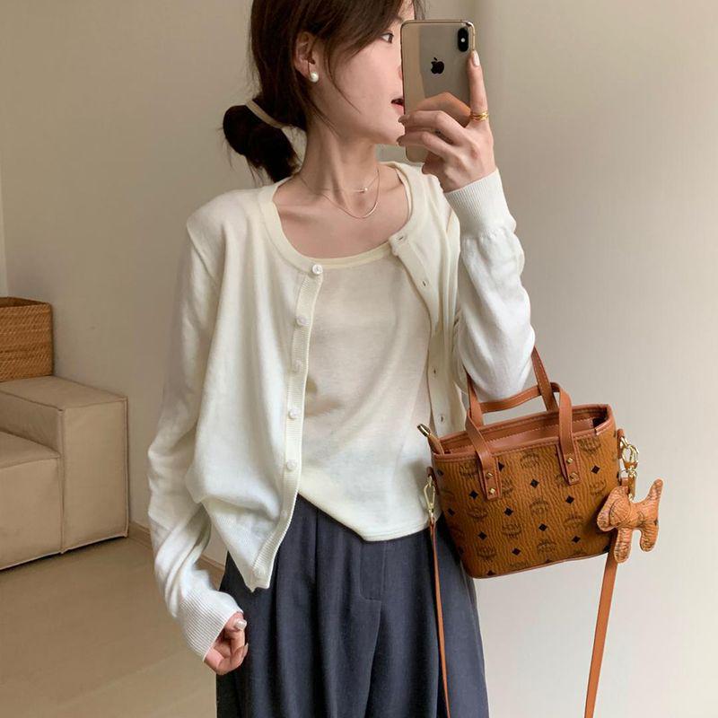 2025 Spring Korean Style Women's Slimming Knit Cardigan - Versatile, Round Neck