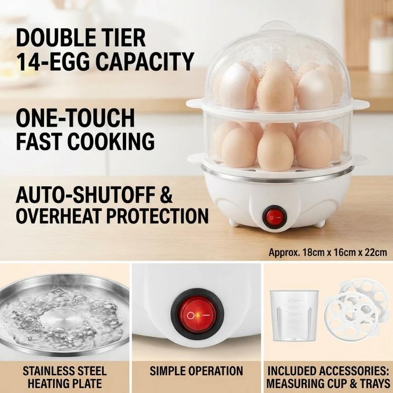 Double Layers Electric Egg Boiler Multifunctional Breakfast Cooking Machine Mini Egg Steamer Poacher Kitchen Accessory