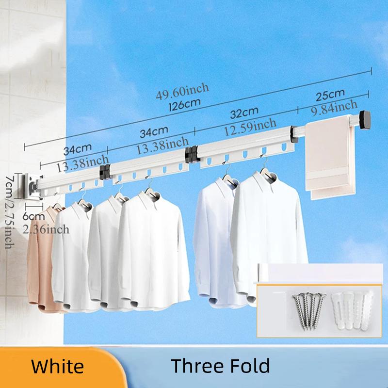 Folding Space Saver Hanger Wall-Mounted Foldable Aluminum Alloy Clothes Drying Rack for Balcony Bedroom Food Prep Area Living Room for Home
