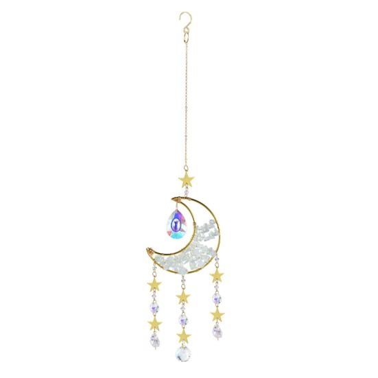 Crystal Sun Catcher Crescent Moon Sun Catcher Rainbow Maker Prism Ornament for Window Balcony Bedroom Garden Hanging