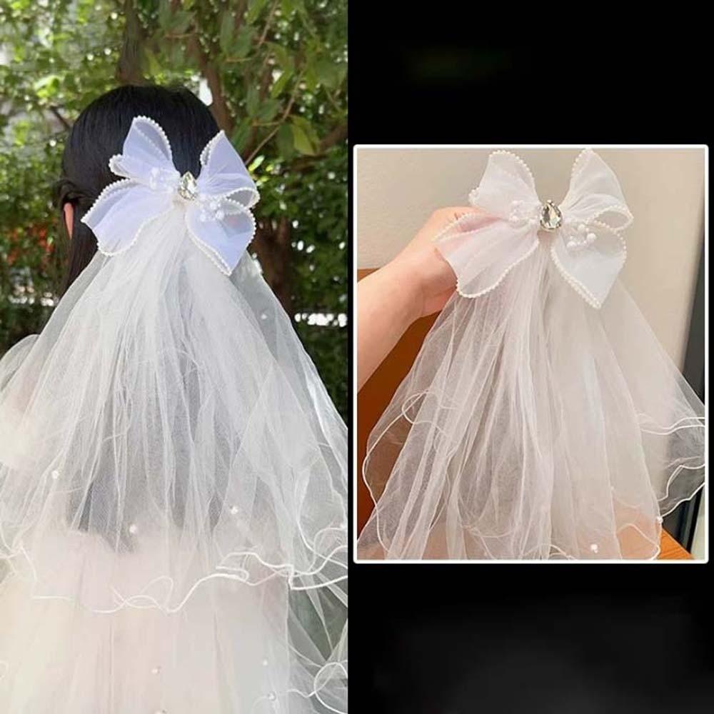 White Girls Head Gauze Mesh Bridal Tulle Fashion Veil Hair Clip  Party Cosplay