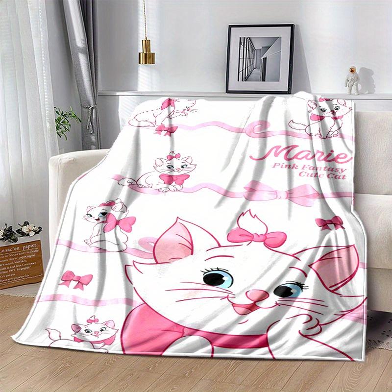1pc Pink Fantasy Cute Cat Marie Home Decor Blanket, Couch Throw, Outdoor, Gift, Flannel Coverlet, Bedroom, Living Room, Travel