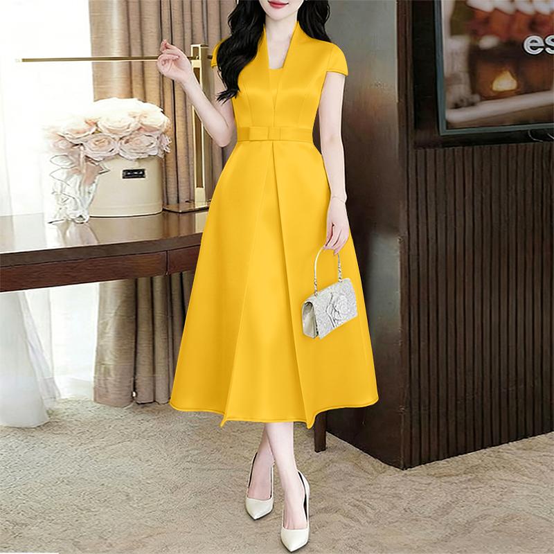 ZANZEA Damen Freizeit V-Ausschnitt Kurzarm Elegantes Sommerkleid