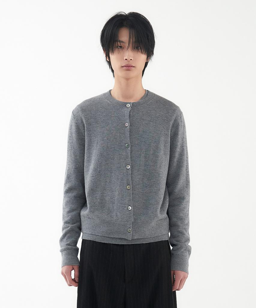 Leondi Fine Merino Wool Round Cardigan - Gray