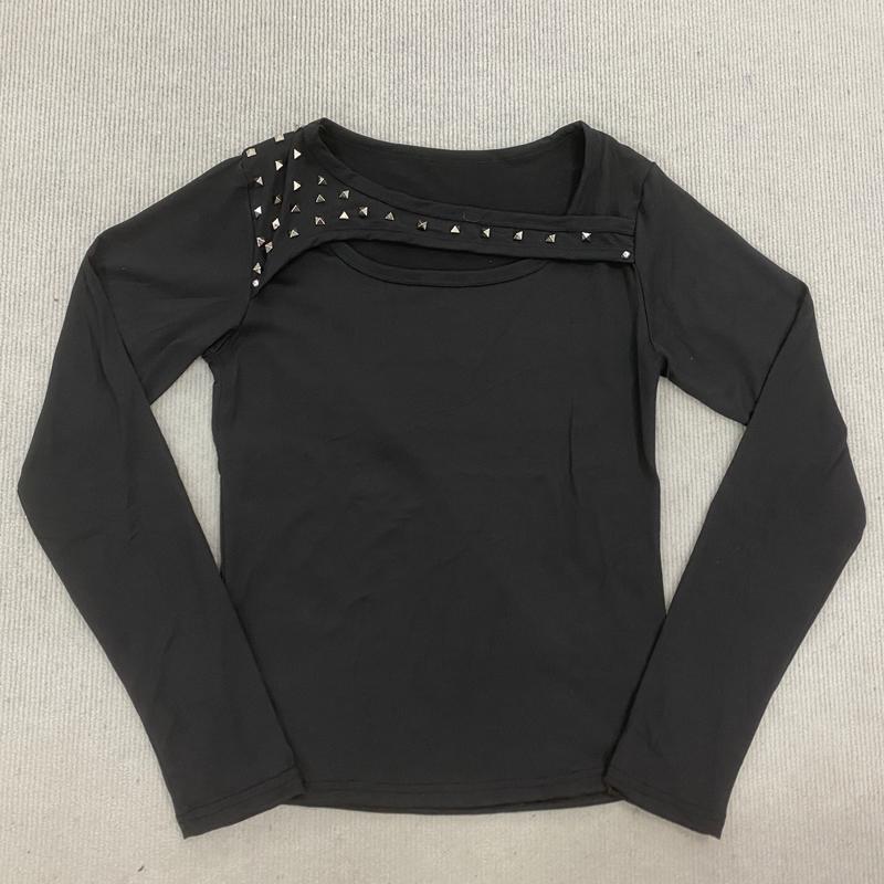 

Европейский и американский осенний ретро стиль однотонный топ с длинным рукавом L чёрный