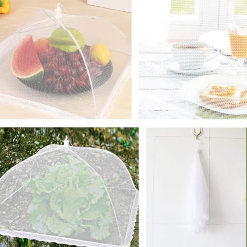Set of 2 Dining Table Covers, Breathable, Small, Dustproof, Easy to Store, Washable, Foldable, Lightweight, Hanging Mesh, 32cm x 32cm, White